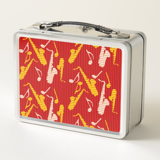 Saxophone Lines Metal Lunch Box (Back)