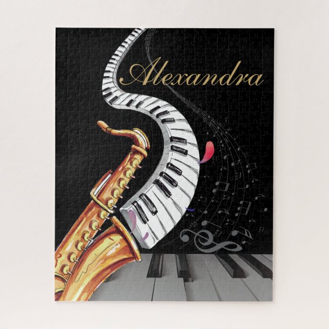 Saxophone Luxury Personalized Piano  Jigsaw Puzzle (Vertical)