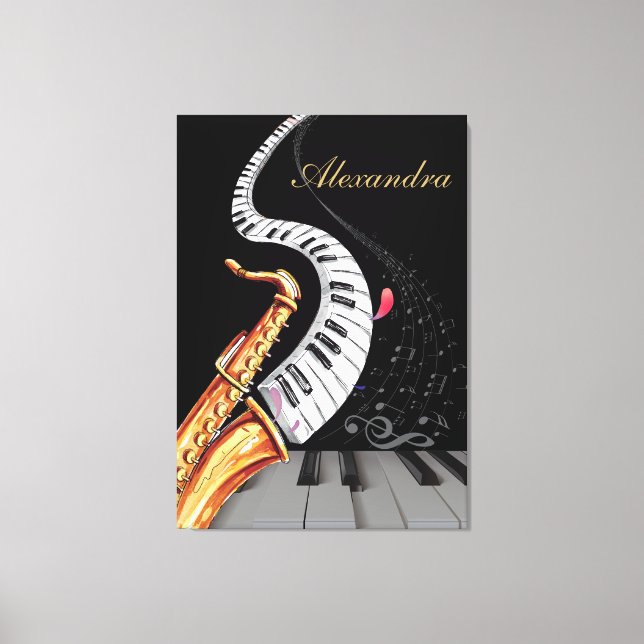 Saxophone Luxury Personalized Piano Music Note Canvas Print (Front)