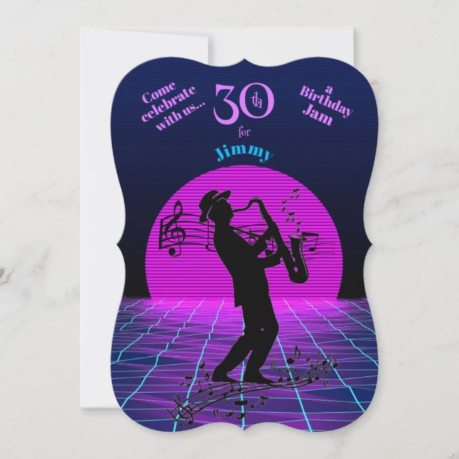 Saxophone Man 30th Birthday Music Jam Musicians Invitation (Front)