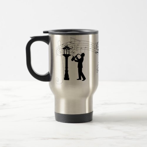 Saxophone Man Music Notes Love that Jazz Travel Mug