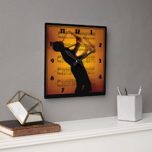 Saxophone Man Musician Sheet Music Square Wall Clock