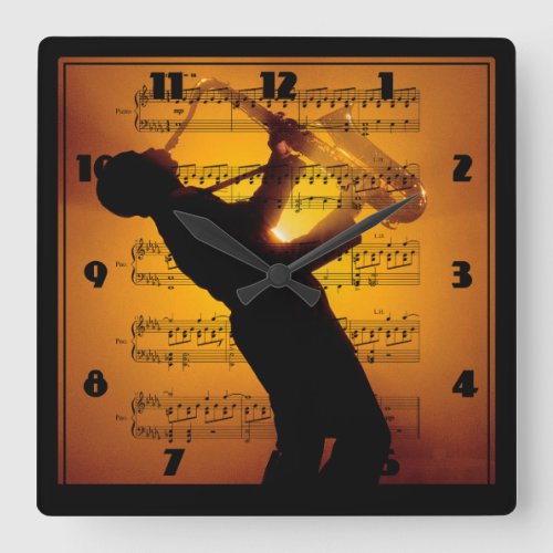 Saxophone Man Musician Sheet Music Square Wall Clock