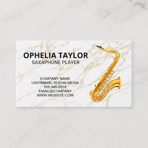 Saxophone  Marble Slate Background Business Card