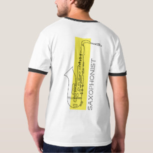 Saxophone minimalist outline + yellow Saxophonist T-Shirt