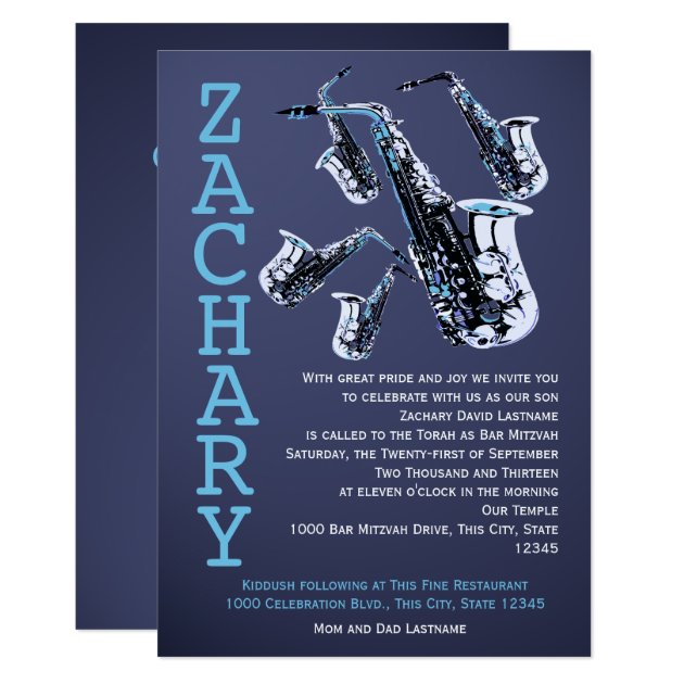 Saxophone Music Bar Mitzvah Invitation