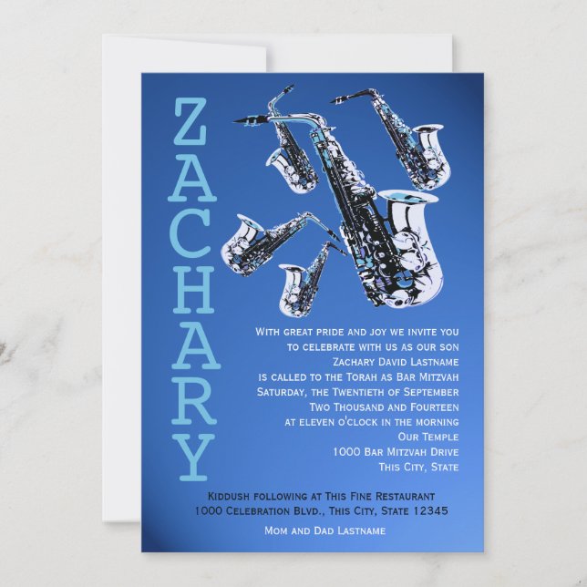 Saxophone Music Bar Mitzvah Invitation (Front)