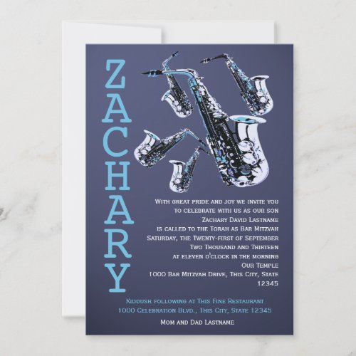 Saxophone Music Bar Mitzvah Invites
