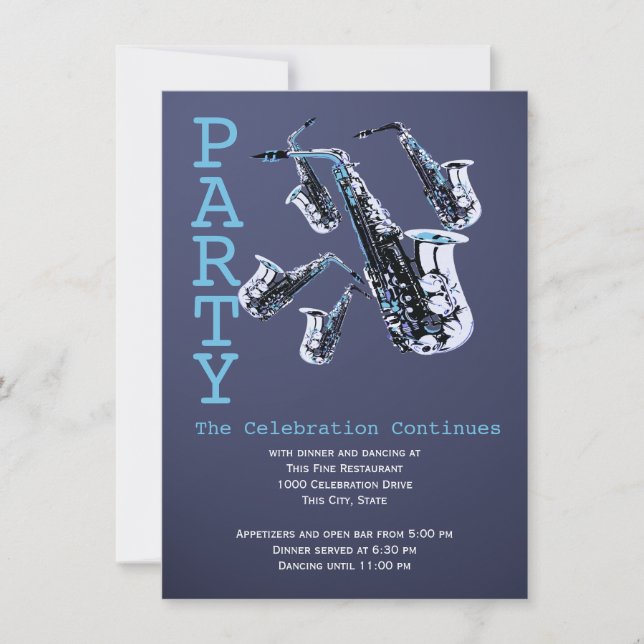 Saxophone Music Bar Mitzvah Reception Invitation (Front)