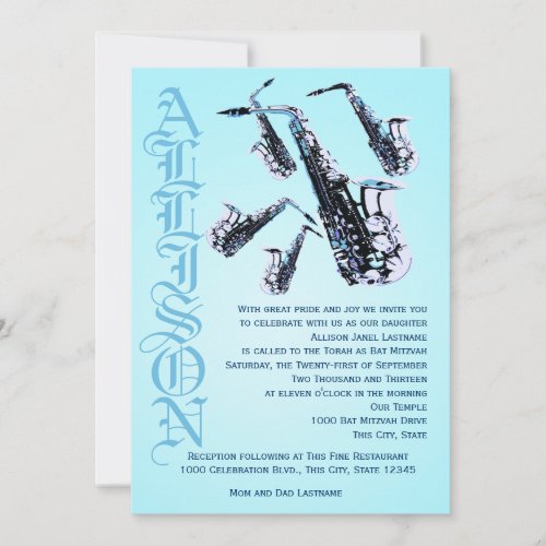 Saxophone Music Bat Mitzvah Personalized Announcement