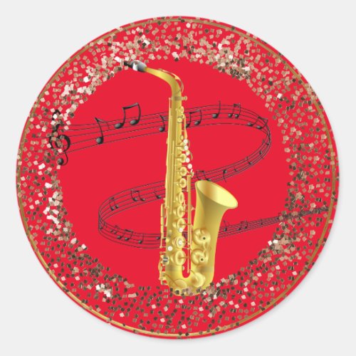 Saxophone Music  Classic Round Sticker