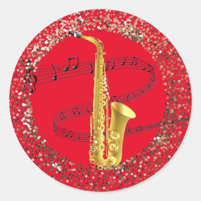 Saxophone Music  Classic Round Sticker (Front)