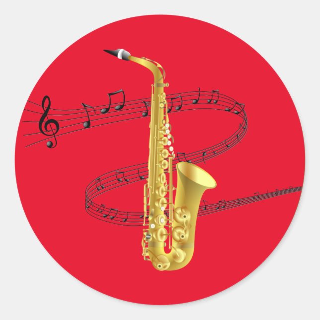 Saxophone Music Classic Round Sticker (Front)