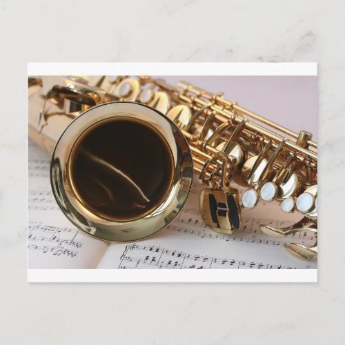 Saxophone Music Gold Gloss Notenblatt Keys Postcard