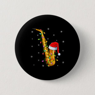 Saxophone Music Lover Xmas Lights Santa Saxophone Button