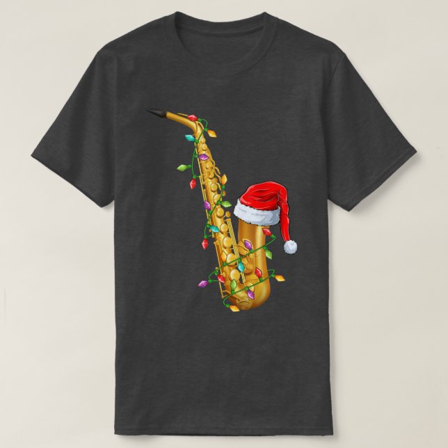 Saxophone Music Lover Xmas Santa Hat Saxophone Chr T-Shirt (Design Front)