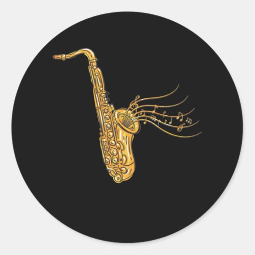 Saxophone Music Note Jazz Musician Saxophonist Classic Round Sticker