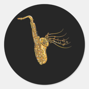 Saxophone Music Note Jazz Musician Saxophonist Classic Round Sticker