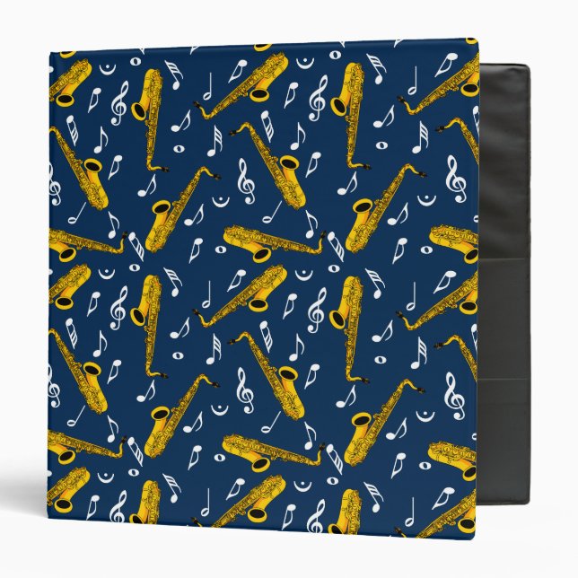 Saxophone Music Note Pattern 3 Ring Binder (Front/Inside)