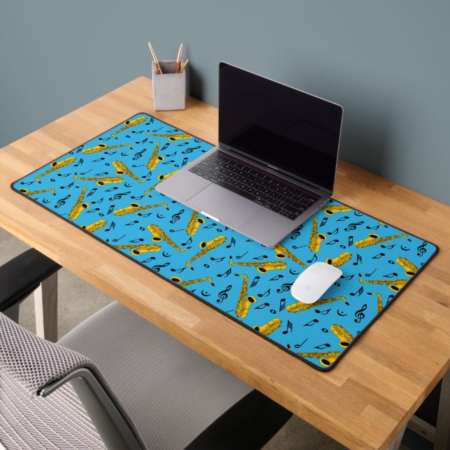 Saxophone Music Note Pattern Desk Mat (Office 2)