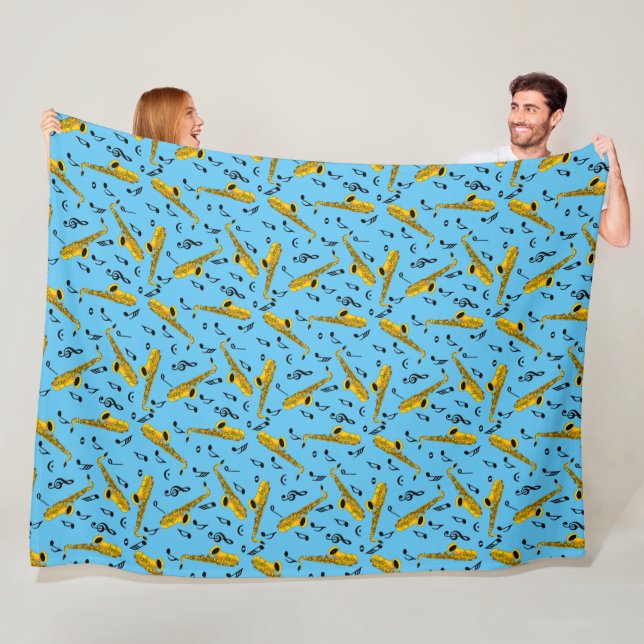 Saxophone Music Note Pattern Fleece Blanket (In Situ)