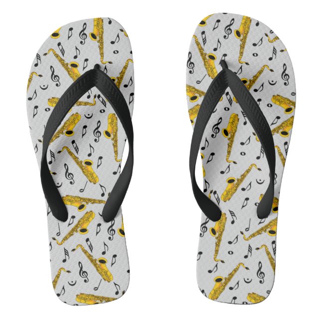 Saxophone Music Note Pattern Flip Flops (Footbed)
