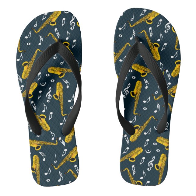 Saxophone Music Note Pattern Flip Flops (Footbed)
