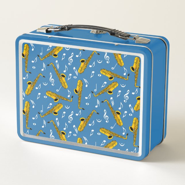 Saxophone Music Note Pattern Metal Lunch Box (Back)