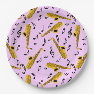 Saxophone Music Note Pattern Paper Plates