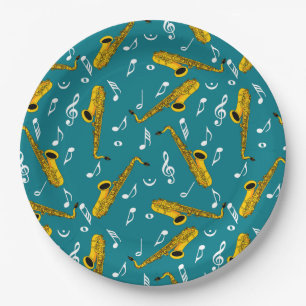 Saxophone Music Note Pattern Paper Plates