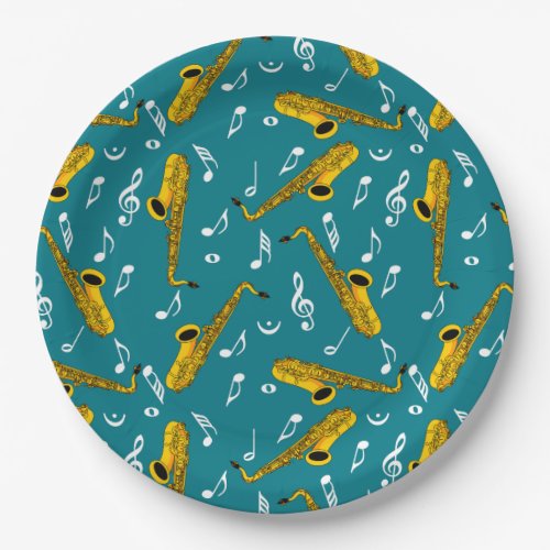 Saxophone Music Note Pattern Paper Plates