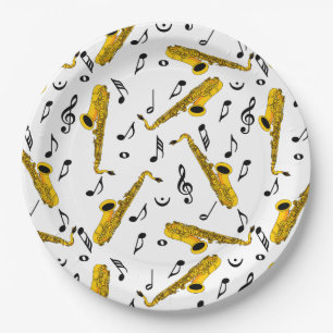 Saxophone Music Note Pattern Paper Plates