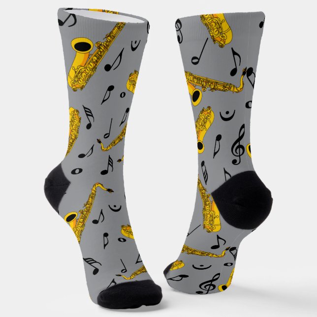 Saxophone Music Note Pattern Socks (Angled)