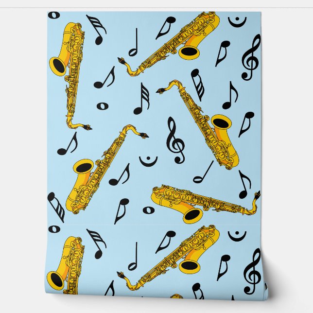 Saxophone Music Note Pattern Wallpaper (Unrolling)