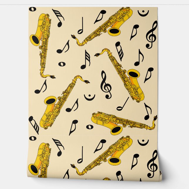Saxophone Music Note Pattern Wallpaper (Unrolling)