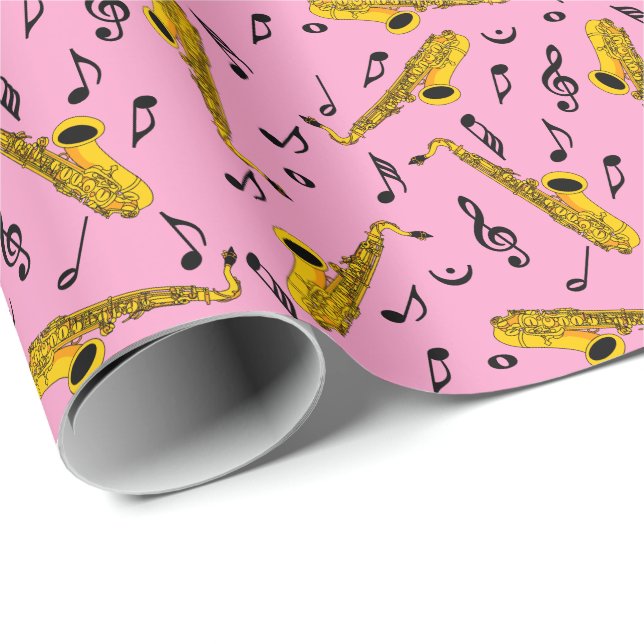 Saxophone Music Note Pattern Wrapping Paper (Roll Corner)