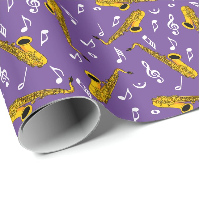 Saxophone Music Note Pattern Wrapping Paper (Roll Corner)