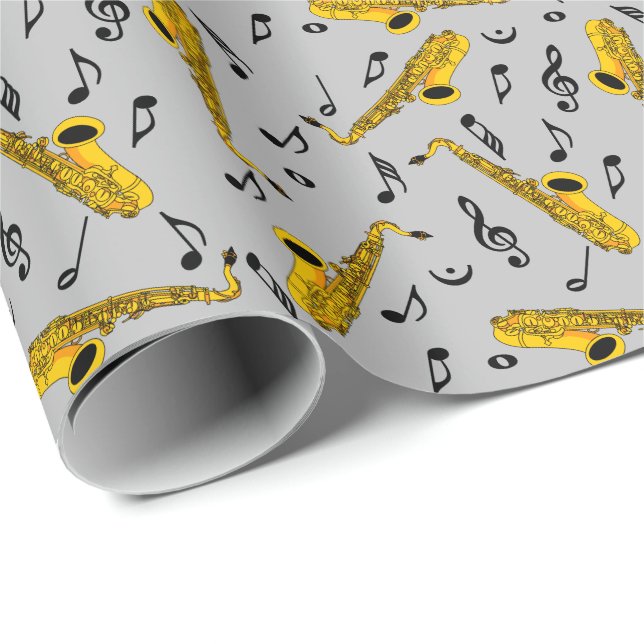 Saxophone Music Note Pattern Wrapping Paper (Roll Corner)