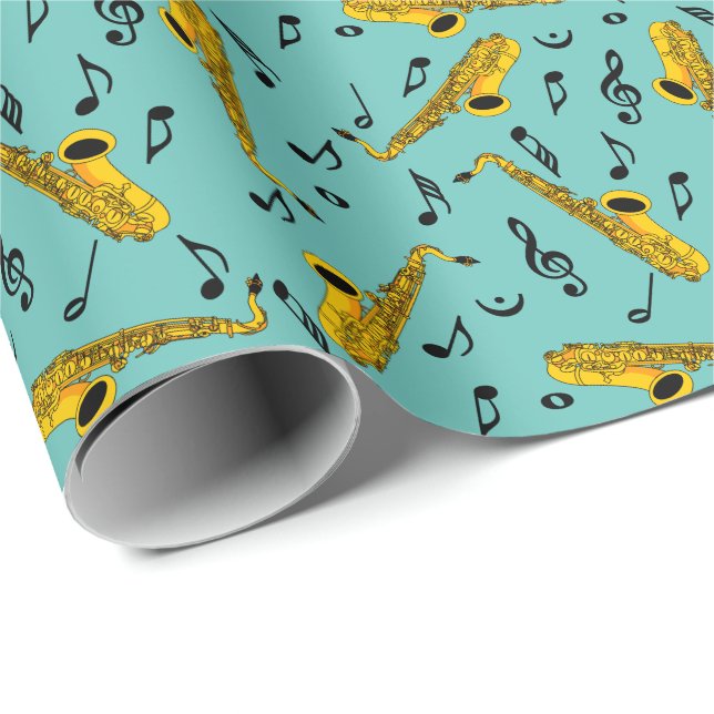 Saxophone Music Note Pattern Wrapping Paper (Roll Corner)