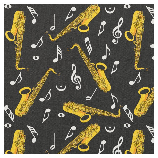 Saxophone Music Notes Fabric (Close Up)