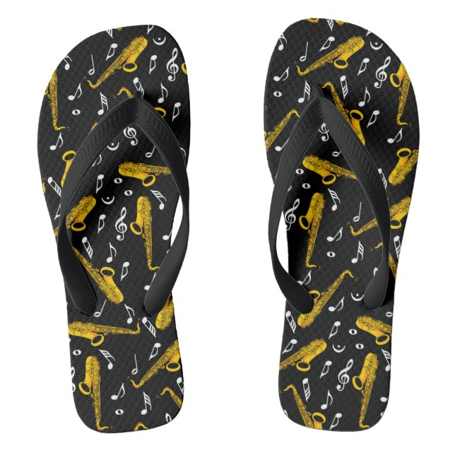 Saxophone Music Notes Flip Flops (Footbed)