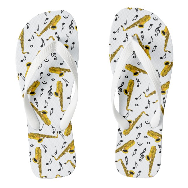 Saxophone Music Notes Flip Flops (Footbed)