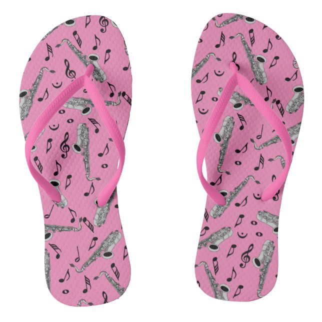 Saxophone Music Notes Pink Flip Flops (Footbed)