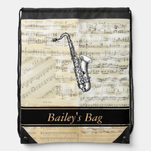 Saxophone Music Personalized Drawstring Backpack
