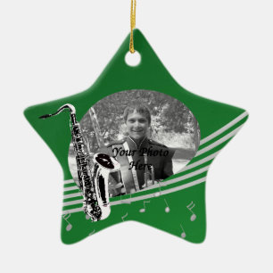 Saxophone Music Photo Green Ceramic Ornament
