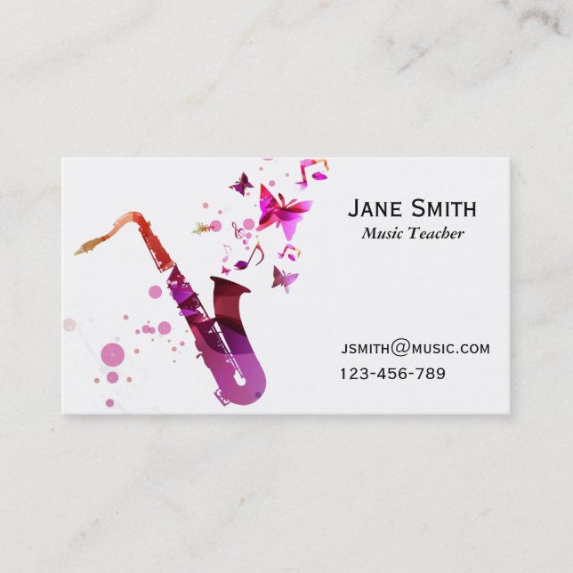 Saxophone Music Teacher freelance Music tutor Business Card (Front)
