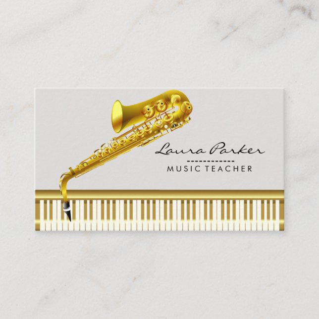 Saxophone Music Teacher Piano Keyboard  Musician Business Card (Front)