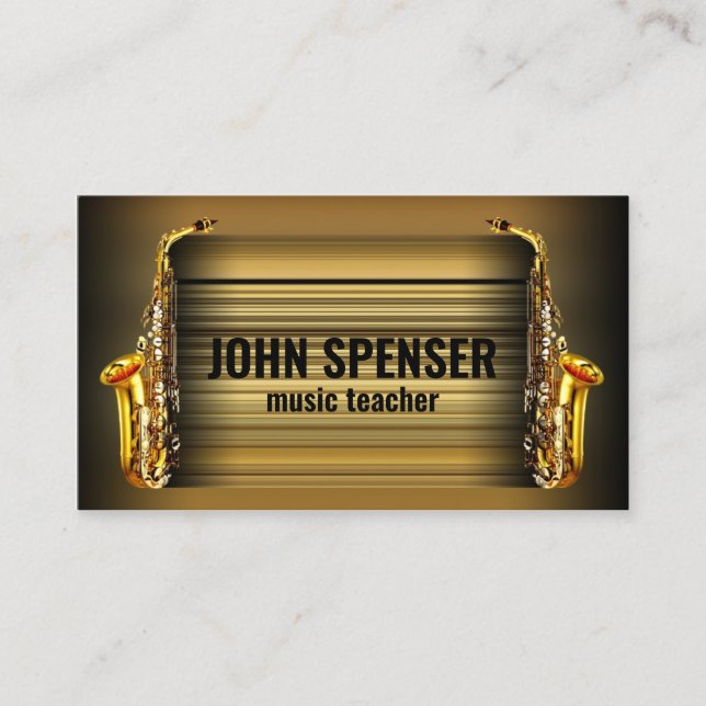 Saxophone Music Teacher Retro Business Card (Front)