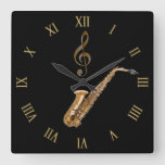 Saxophone Music-themed Musician&#39;s Gift Square Wall Clock at Zazzle