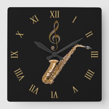 Saxophone Music-themed Musician's Gift Square Wall Clock by OnlineGifts at Zazzle